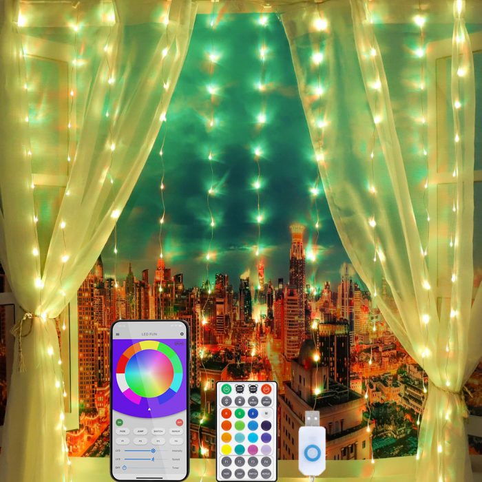 240 LEDs APP Controlled Multiple-Colors,Flashing Curtain String Lights with 32-key IR Remote