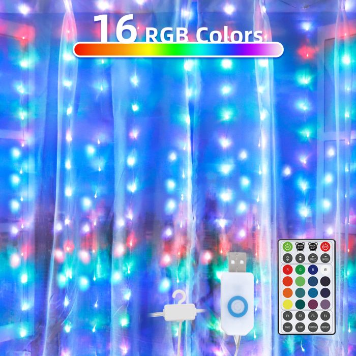Rainbow Curtain String Lights with 32 key IR Remote 4