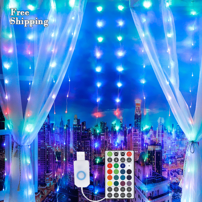 Rainbow Curtain String Lights with free shipping